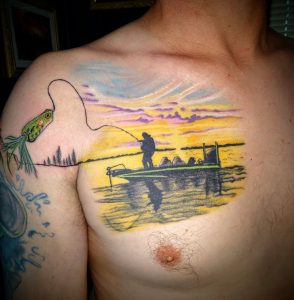 Fishing at sunset tattoo