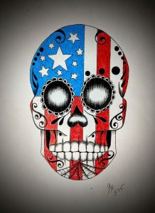 American flag skull drawing